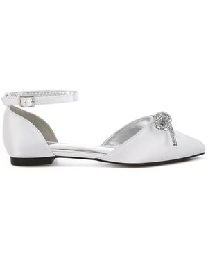 Rag & Co Simina Rhinestone Detail Bow Flat Sandals - White