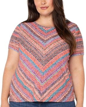 Liverpool Los Angeles Liverpool Plus Size Ikat-print Mitered Knit Short-sleeve Top - Pink