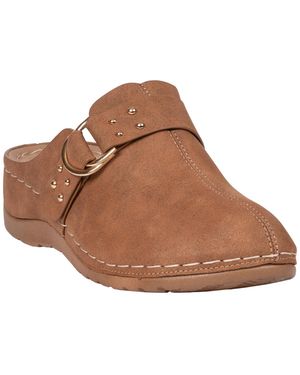 Gc Shoes Bliss Studded Round-toe Low-heel Mule Clogs - Brown