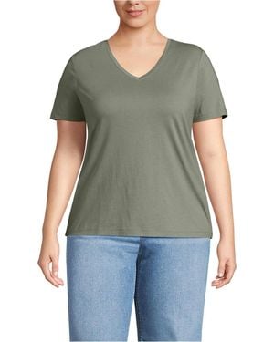 Lands' End Plus Size Relaxed Supima Cotton V-neck T-shirt - Gray