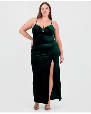 Pear Culture Plus Size Velvet Jeweled Spaghetti-strap Gown - Black