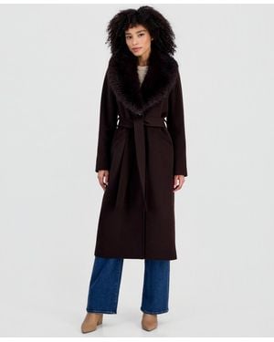 Michael Kors Michael Belted Faux-fur Trimmed Wrap Coat - Black