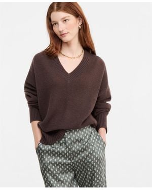 Charter Club 100% Cashmere V-neck Relaxed Sweater - Brown