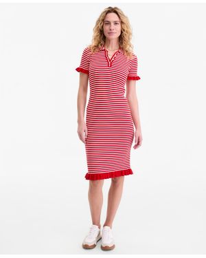 On 34th Ruffle-trim Knit Midi Sweater Dress - Red