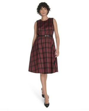 Tommy Hilfiger Sleeveless Plaid Pattern Dress - Red