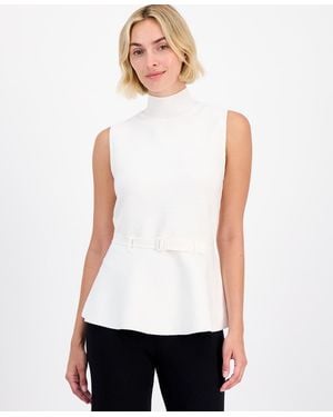 Anne Klein Sleeveless Belted Peplum-hem Top - White