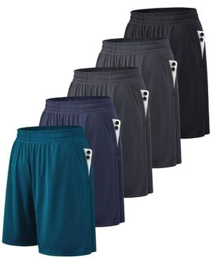 Gnuadz 5 Pack Quick Dry Athletic Workout Shorts With Pockets Fitness Training - Blue