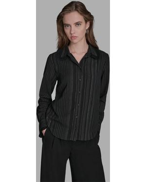 BCBGMAXAZRIA Long Sleeve Embellished Blouse - Black