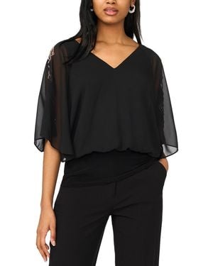 Msk V-neck 3/4-length Sleeve Blouson Top - Black