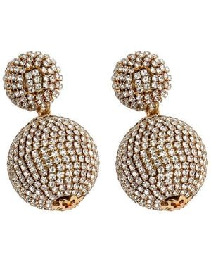 SOH Gold-tone Crystal Pave Double-ball Drop Earrings - Metallic