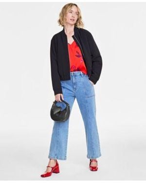 On 34th Bomber Jacket Tank Top Jeans Crossbody Pumps Hoop Earrings Created For Macys - Blue