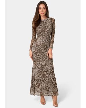 Bebe Long Sleeve Mesh Maxi Dress - Brown