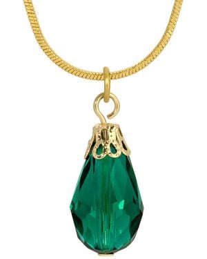 2028 Silver Tone Teardrop Bead Necklace - Green