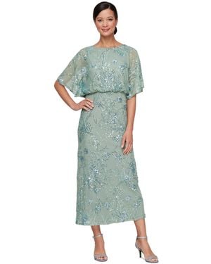 Sl Fashions Sequined Blouson Midi Dress - Green
