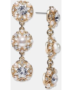 Charter Club Crystal & Imitation Pearl Triple Drop Earrings - Metallic