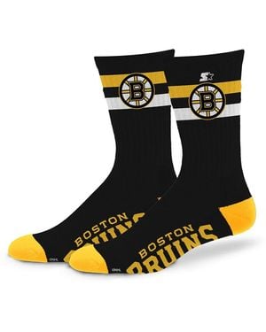 Starter And Boston Bruins Team Color Two-stripe Crew Socks - Black