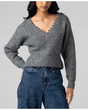 Blank NYC Morning Dew Faux-pearl Sweater - Gray