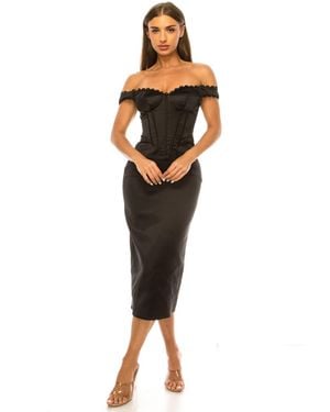 Alex & Sophia Off-the-shoulder Satin Corset-style Midi Dress - Multicolor