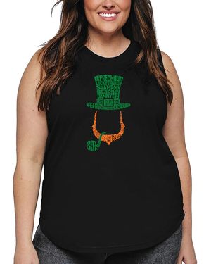 LA Pop Art Plus Size Leprechaun Word Art Tank Top - Black