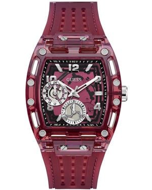 Guess Burgandy Silicone Multi-function Watch - Red