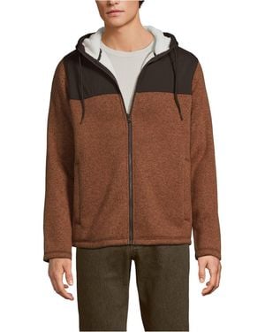 Lands' End Sweater Fleece Mixed Media Full Zip Jacket - Brown