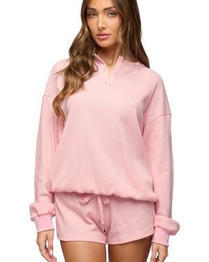 Edikted Baila Waffle Henley Top - Pink