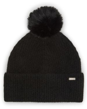 Steve Madden Caught Brushed Fine Rib Knit Beanie - Black