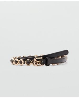 Mango Applique Skinny Belt - White