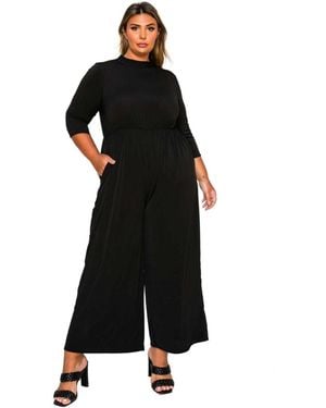 L I V D Plus Size Summer Wide Leg Pocket Jumpsuit - Black