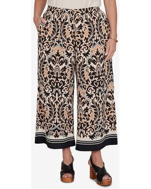 Ruby Rd. Plus Size Damask Textured Elastic Waist Pants - White