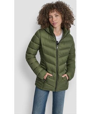 DKNY Chevron-quilted Full-zip Puffer Jacket - Green