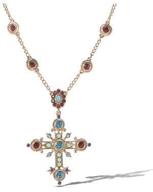 Jessica Simpson Crystal -tone Cross Pendant Necklace - White