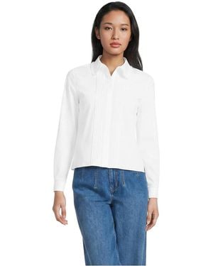 Lands' End Cropped Ruffle-collar Pintuck Shirt - White