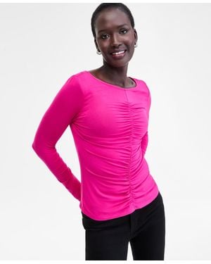 INC International Concepts Shirred-front Long-sleeve Top - Pink