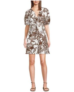 Lands' End Linen Above The Knee Puff Sleeve Dress - White