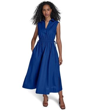 Calvin Klein Cotton Drawstring Sleeveless Midi Dress - Blue