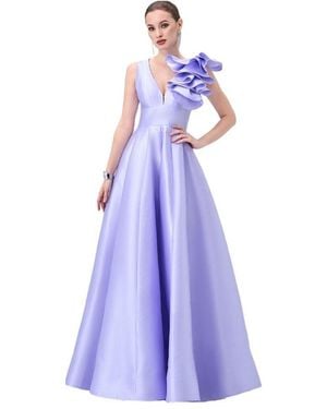 Bariano Mirella V Neck Ruffle Gown - Purple