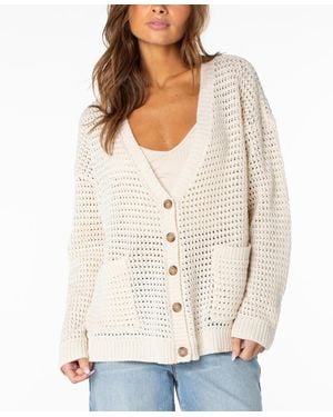 Roxy Tamarindo Striped Crochet V-neck Cardigan - White