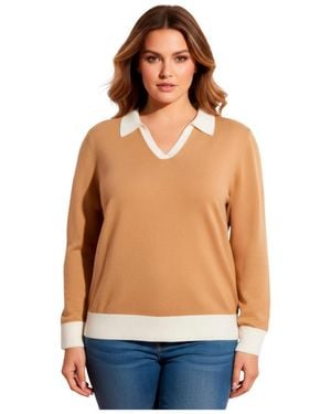 Avenue Plus Size Color Block Polo Sweater - Blue