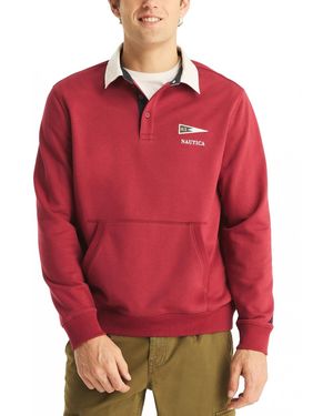 Nautica Relaxed-fit Logo-print French Terry Polo Sweatshirt - Red