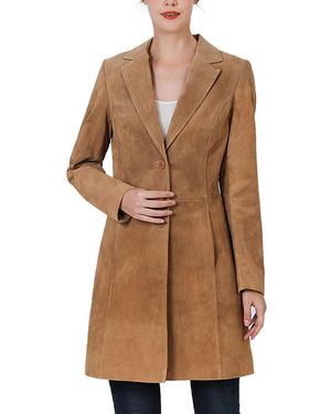 BGSD Mary Suede Leather Notch Lapel Button-front Coat - Brown