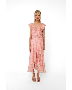 Crās Landon Floral-print Wrap Ruffle Midi Dress - White