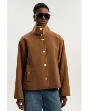 Karen Millen Brushed Wool Funnel Neck Short Coat - Brown