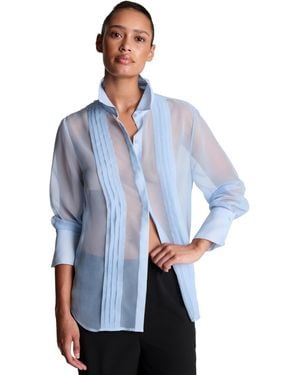 Kenneth Cole Long-sleeve Sheer Chiffon Blouse - Blue