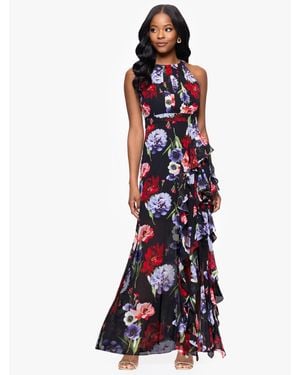 B & A by Betsy and Adam Petites Printed Long Halter Dress - Red