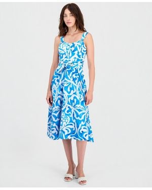 Tahari Belted Sleeveless Midi Dress - Blue