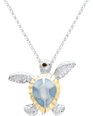 Macy's Blue Mother Of Pearl Turtle Pendant Necklace - White