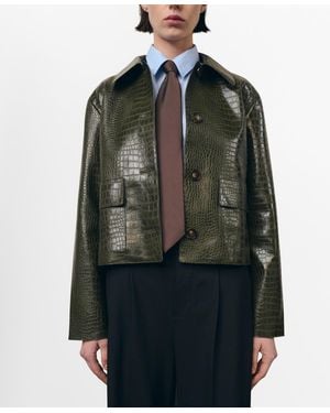 Mango Crocodile-effect Faux Leather Jacket - Green