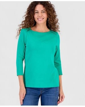 Style & Co. Pima Cotton 3/4-sleeve Boat-neck Top - Green