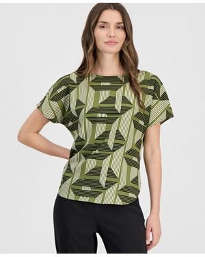 Anne Klein Printed Boat-neck Short-sleeve Top - Green